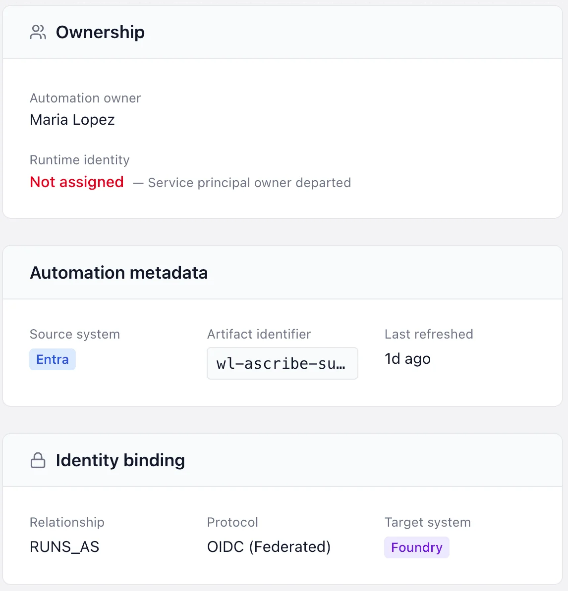 Securityv0 showing automation access paths and exposure details